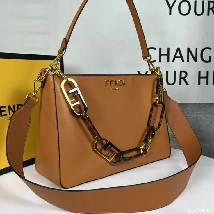 Vintage HOT Fendi Zip In Calf Bag Leather Brown Shoulder O'Lock 0707